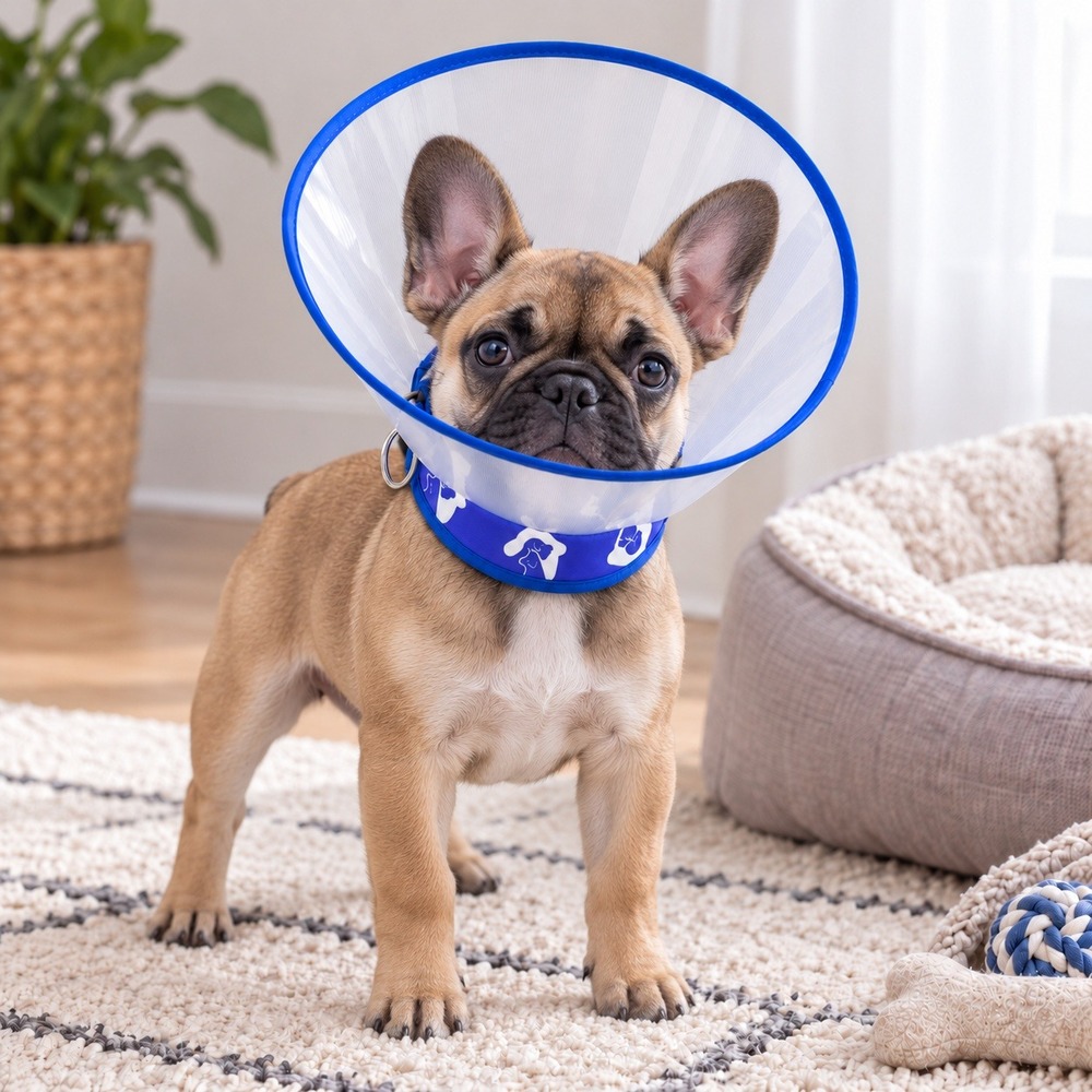 Outward Facing Dog Cat Recovery E-Collar Blue White Adjustable Buckle